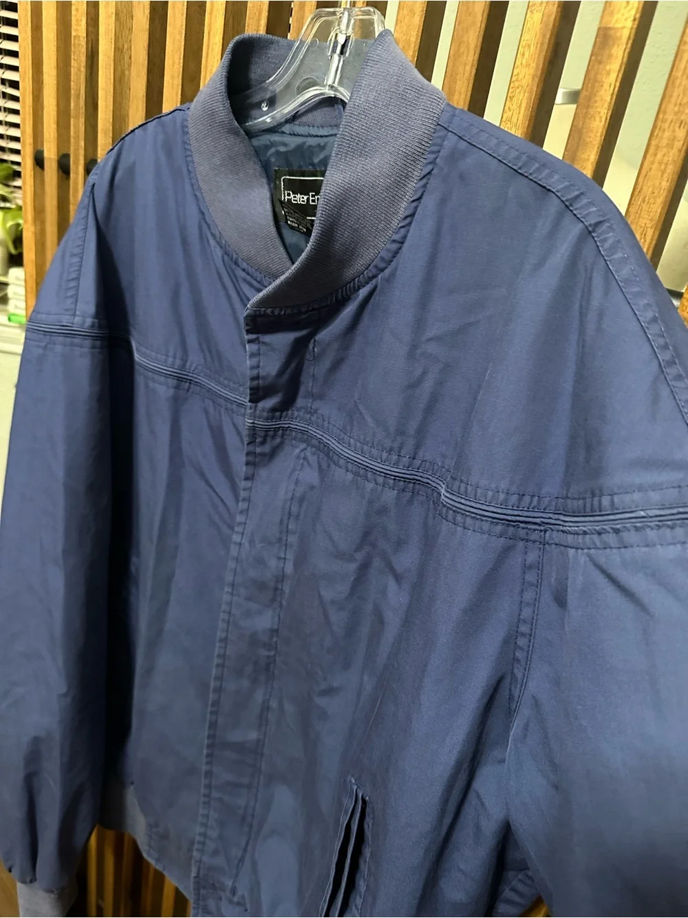 Vintage Peter England Men's Bomber Jacket XL Blue Lightweight Windbreaker